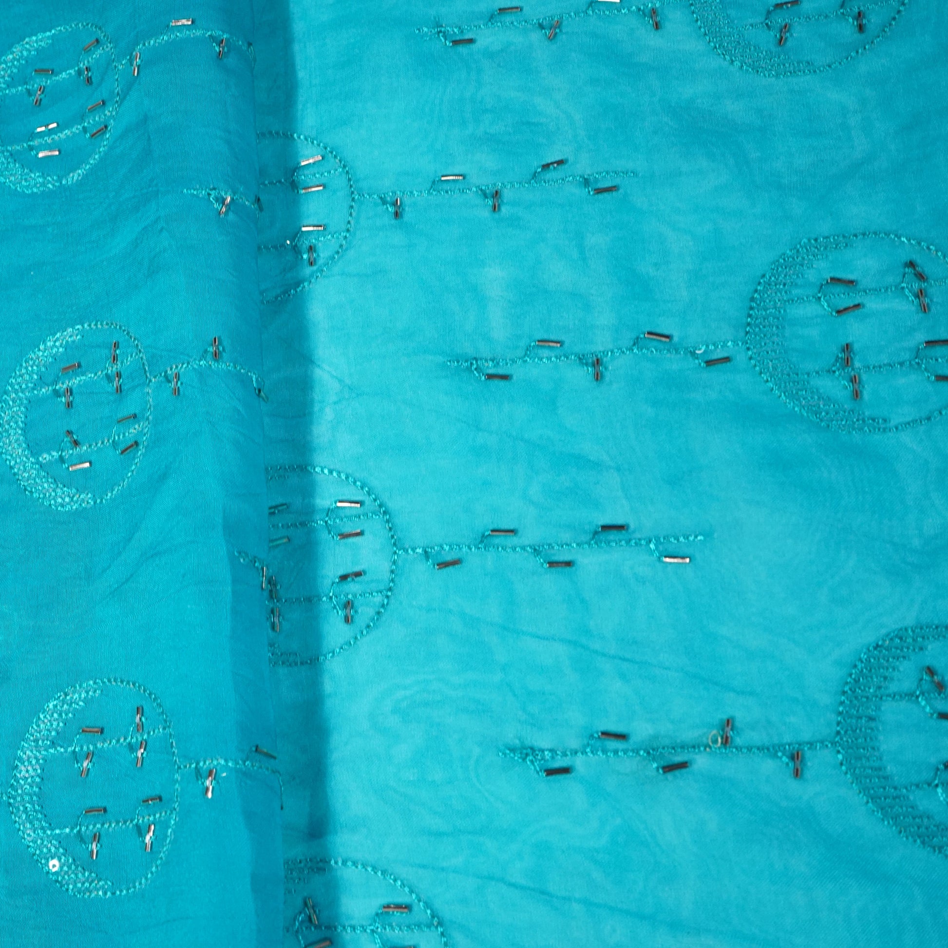 Sky Blue Cutdana Sequins Embroidery Organza Fabric 21012