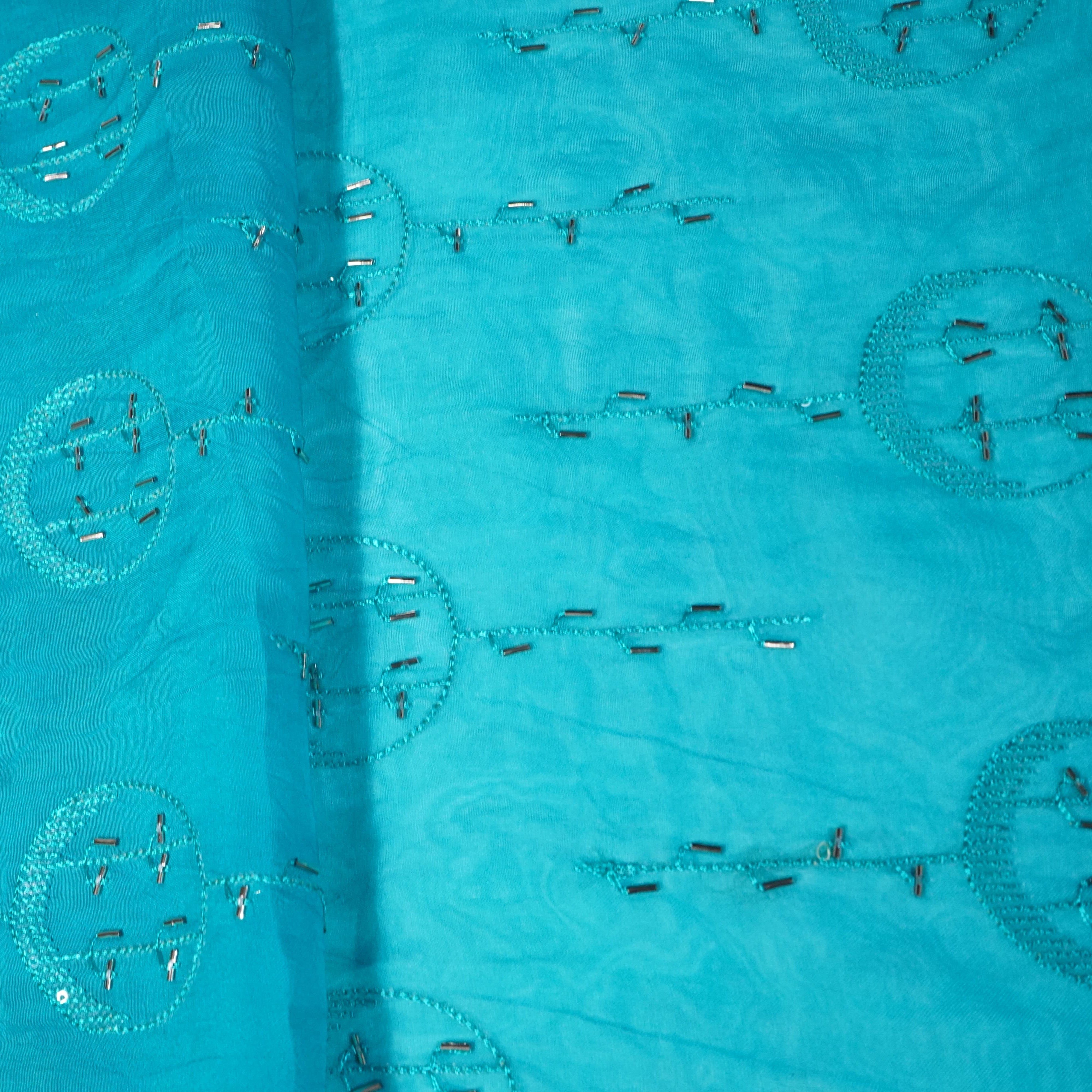 Sky Blue Cutdana Sequins Embroidery Organza Fabric 21012