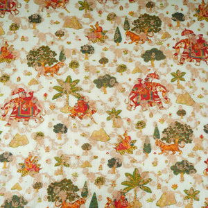 Mint Green Traditional Jacquard print Raw Mango Silk Fabric CW-31588 - TradeUNO