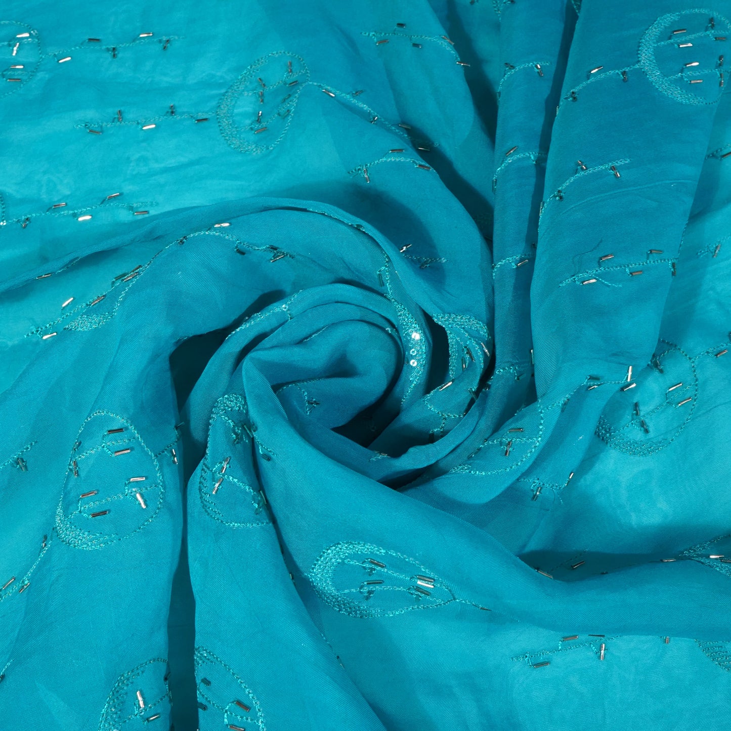 Sky Blue Cutdana Sequins Embroidery Organza Fabric 21012