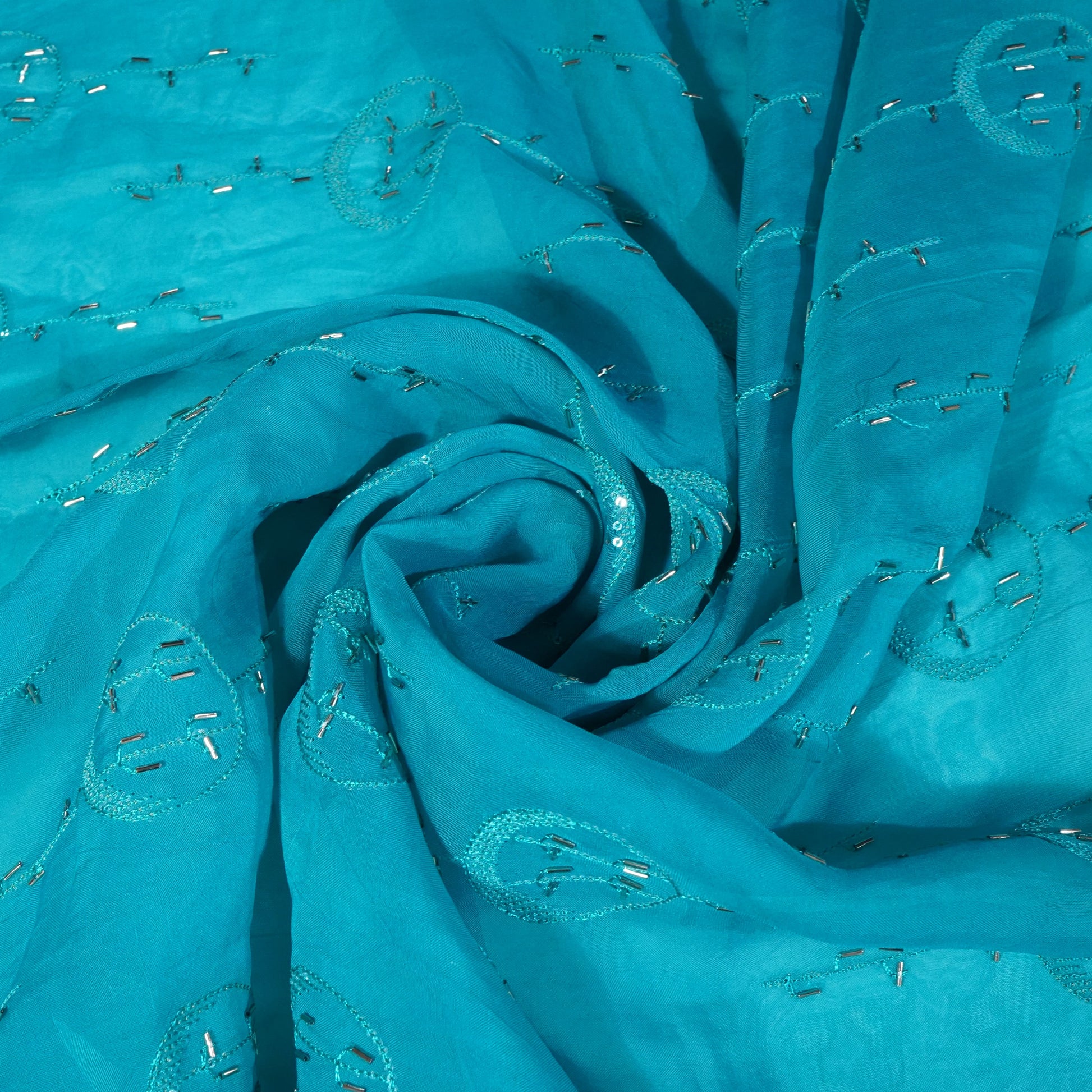 Sky Blue Cutdana Sequins Embroidery Organza Fabric 21012