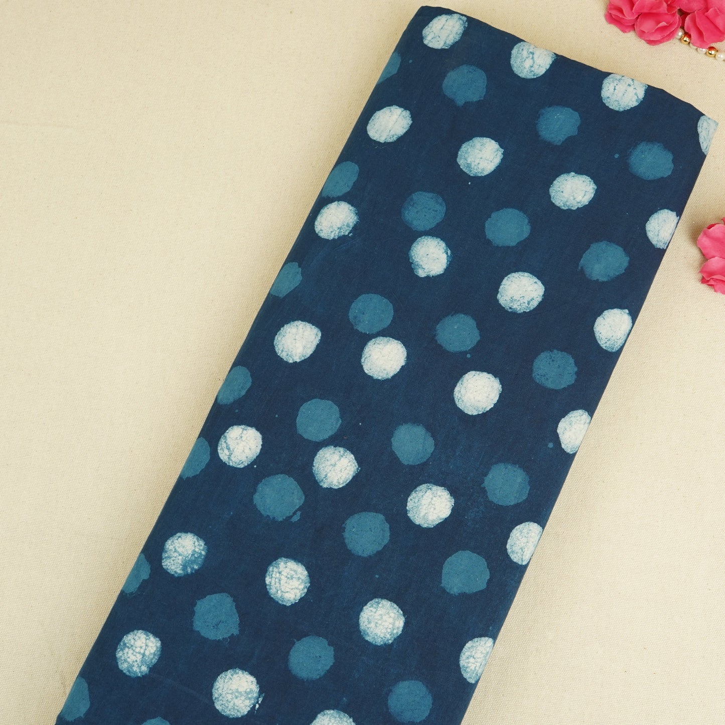 Indigo Polka Dot Print Cotton Fabric CH-29770
