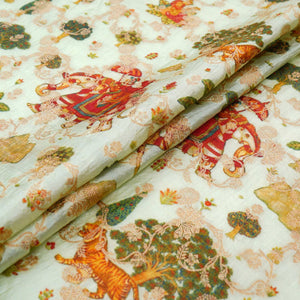 Mint Green Traditional Jacquard print Raw Mango Silk Fabric CW-31588 - TradeUNO