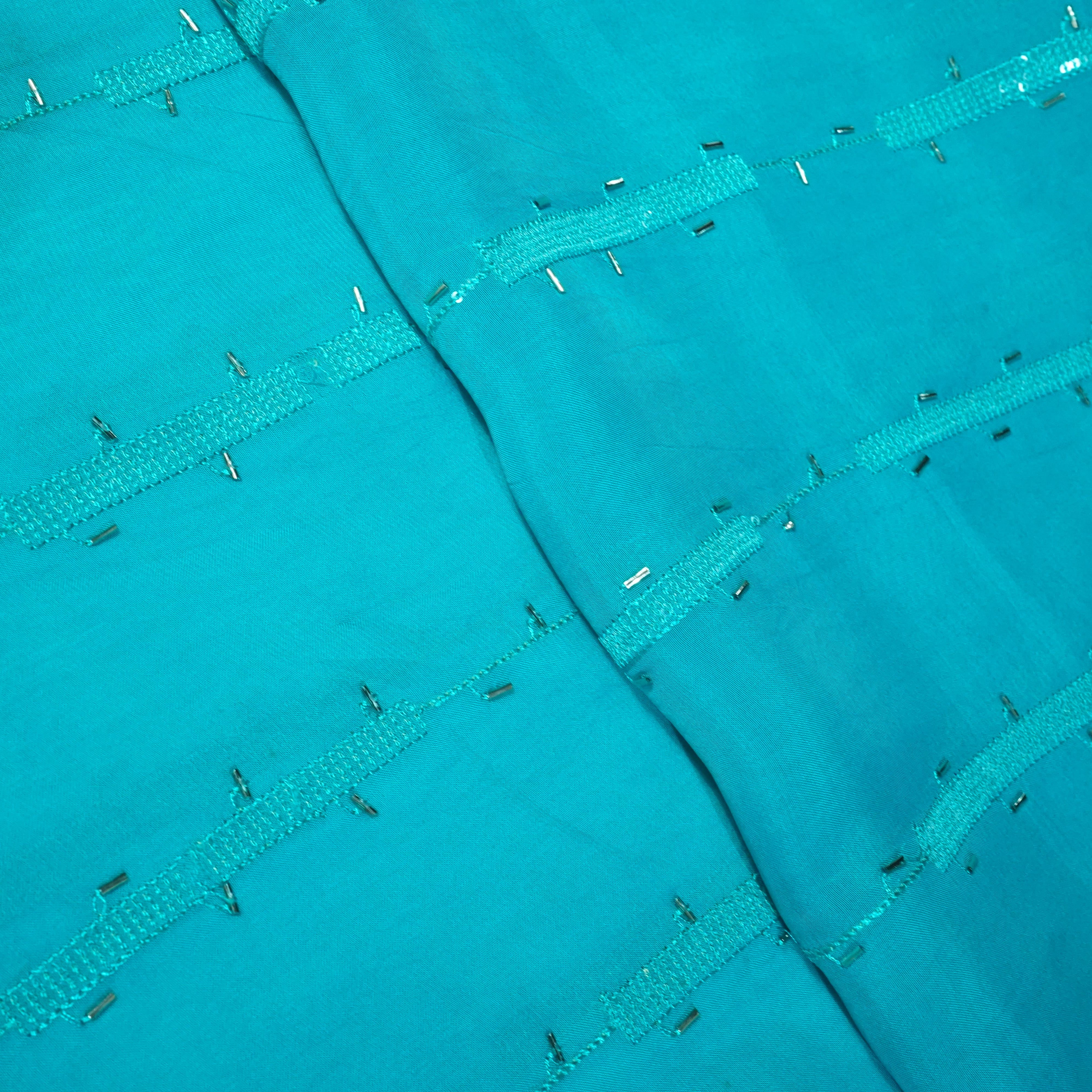 Sky Blue Cutdana Sequins Embroidery Organza Fabric 21011