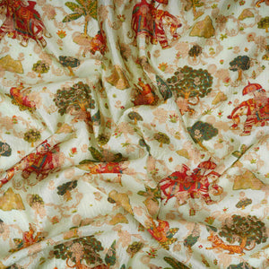 Mint Green Traditional Jacquard print Raw Mango Silk Fabric CW-31588 - TradeUNO