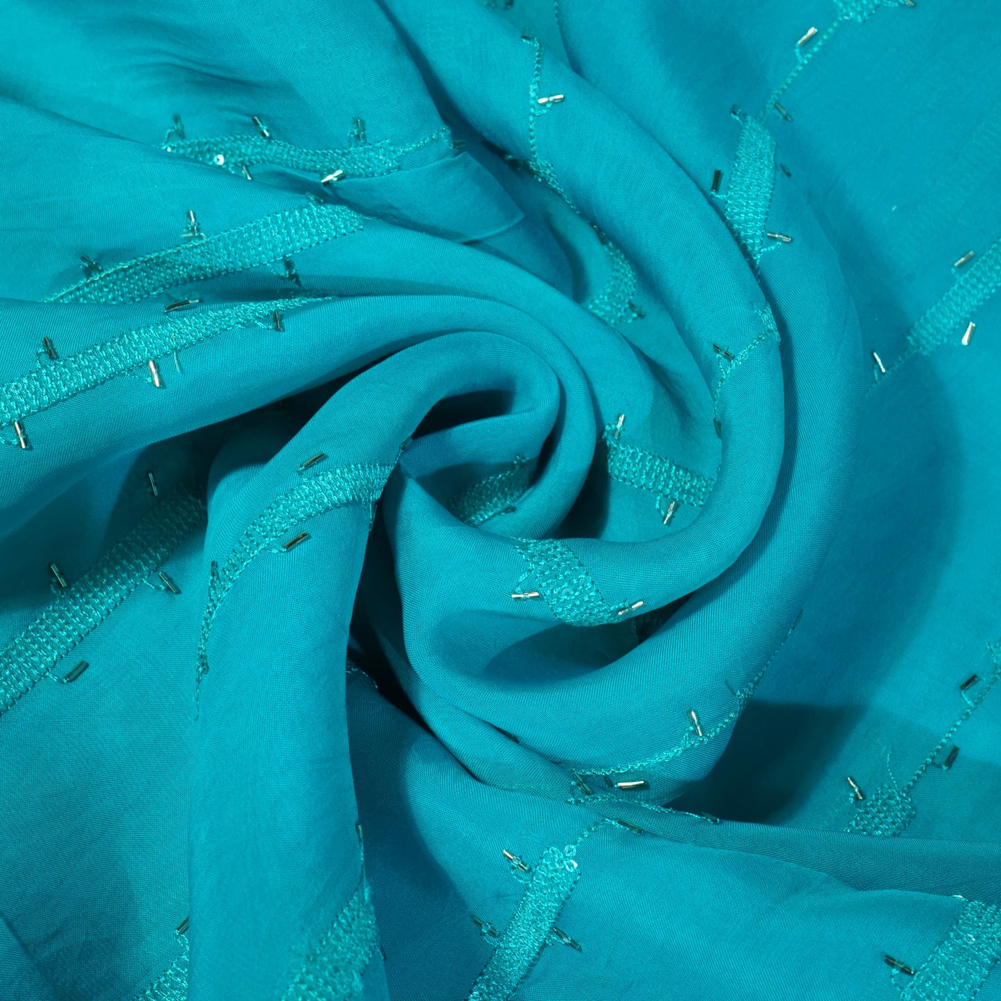 Sky Blue Cutdana Sequins Embroidery Organza Fabric 21011
