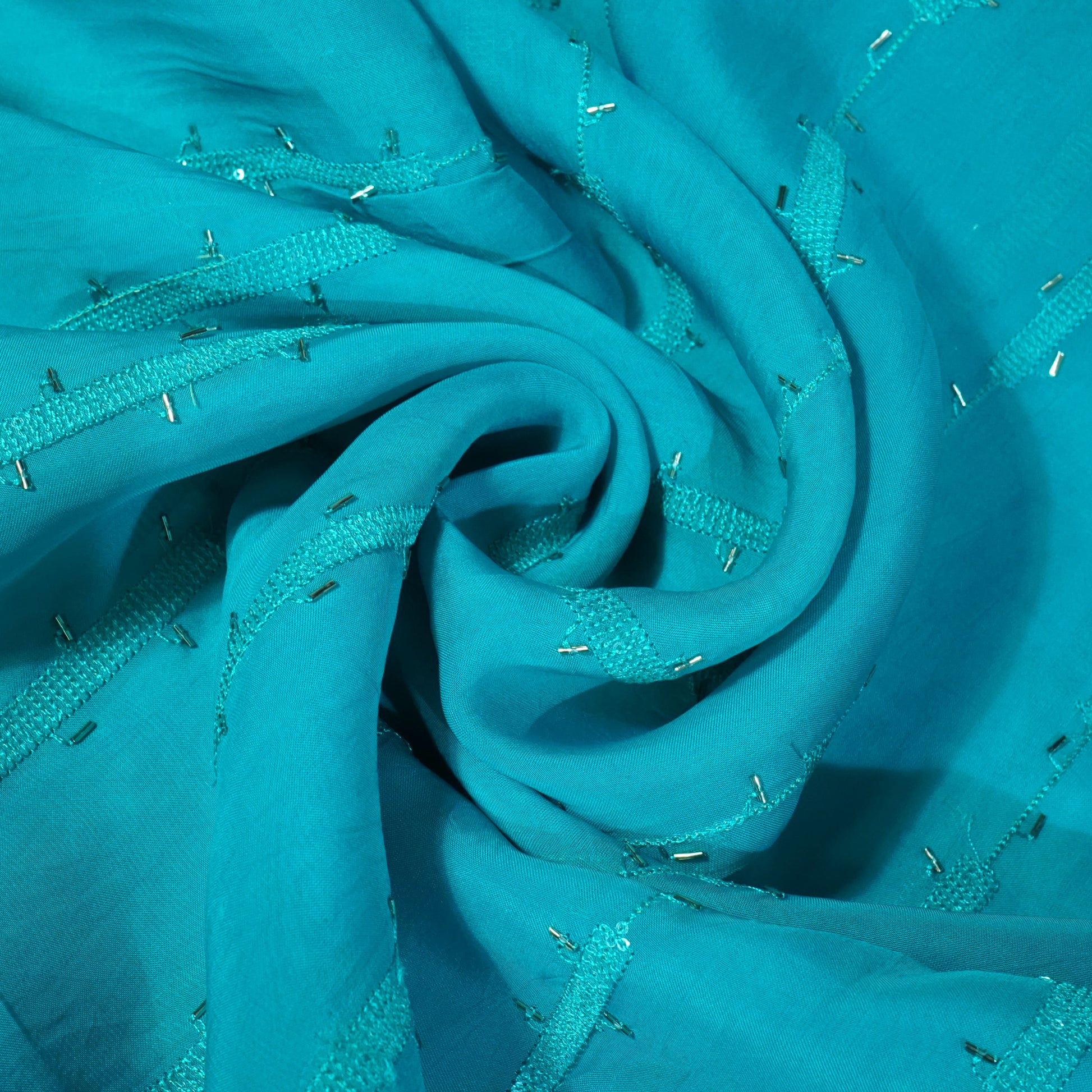 Sky Blue Cutdana Sequins Embroidery Organza Fabric 21011