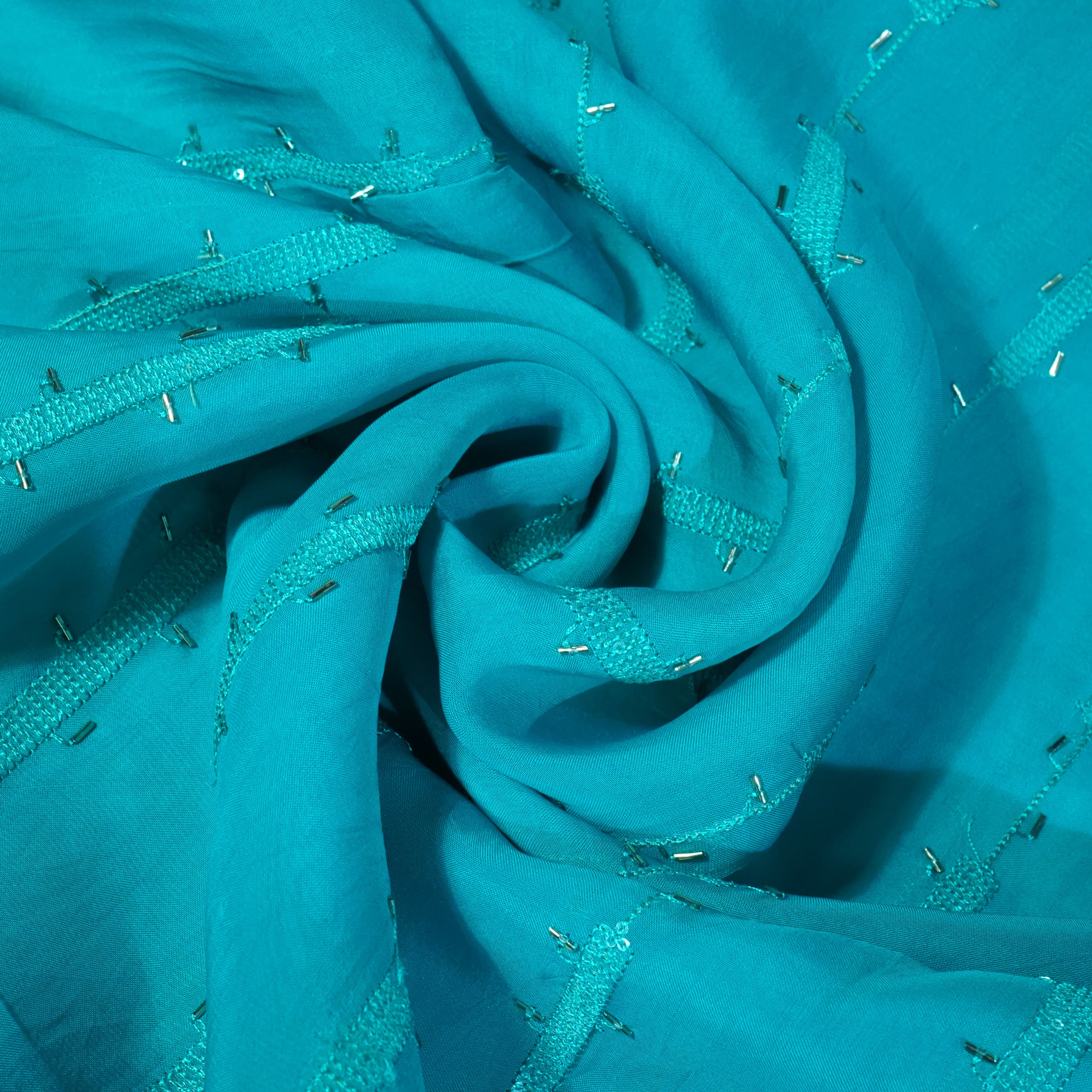 Sky Blue Cutdana Sequins Embroidery Organza Fabric 21011