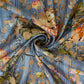 Teal Blue Pichwai Jacquard stripes Raw Mango Silk Fabric CW-31581