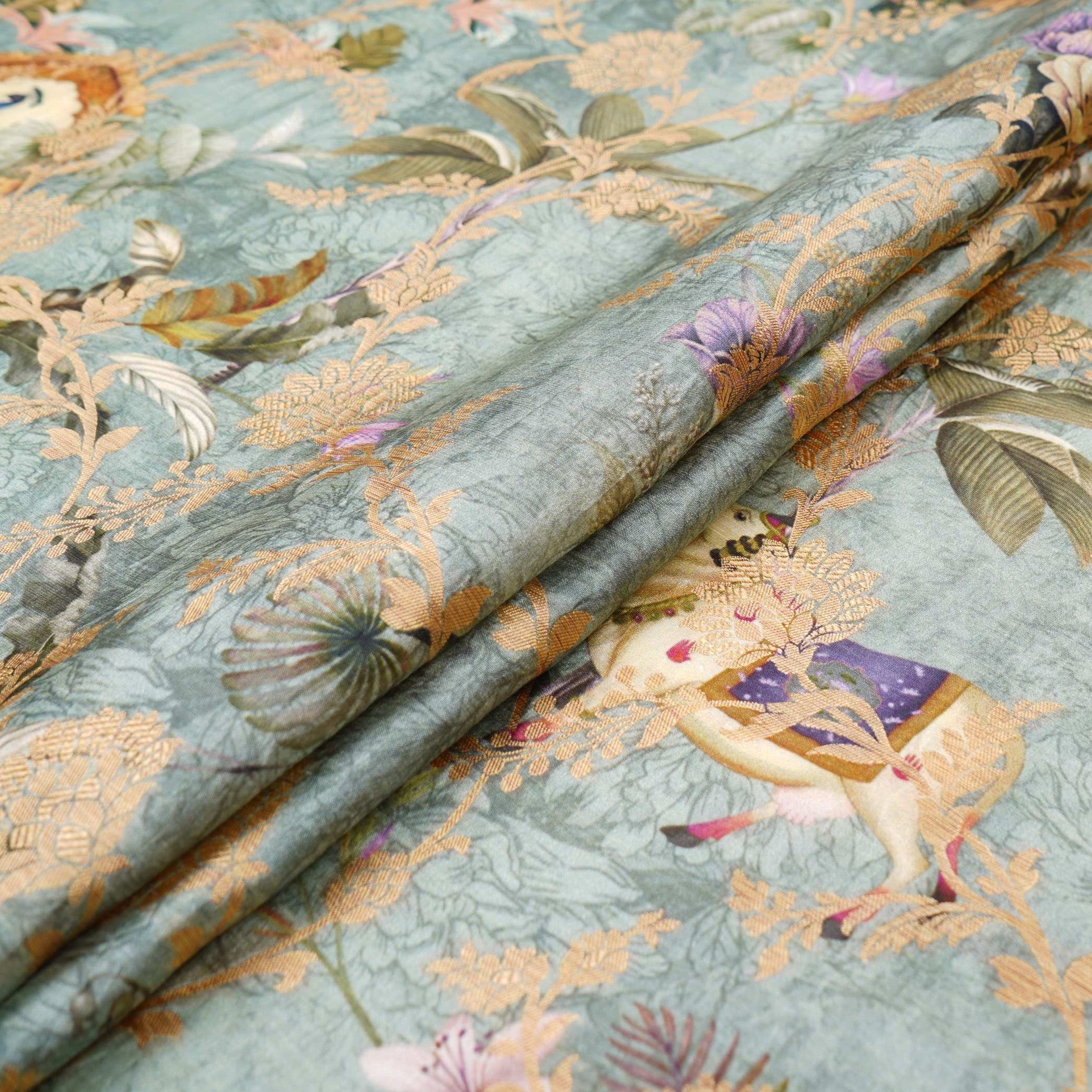 Mauve floral Jacquard stripes Raw Mango Silk Fabric CW-31591 - TradeUNO