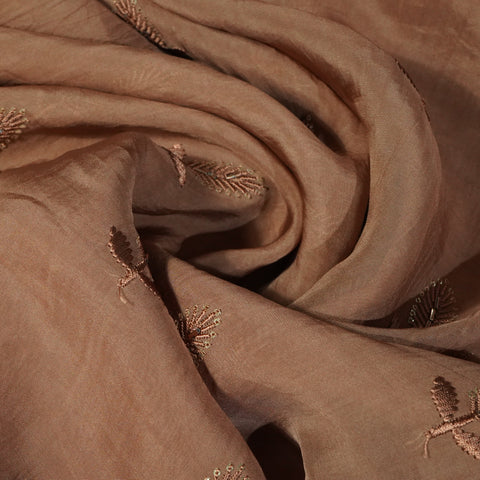 Brown Cutdana Thread Embroidery Organza Fabric 