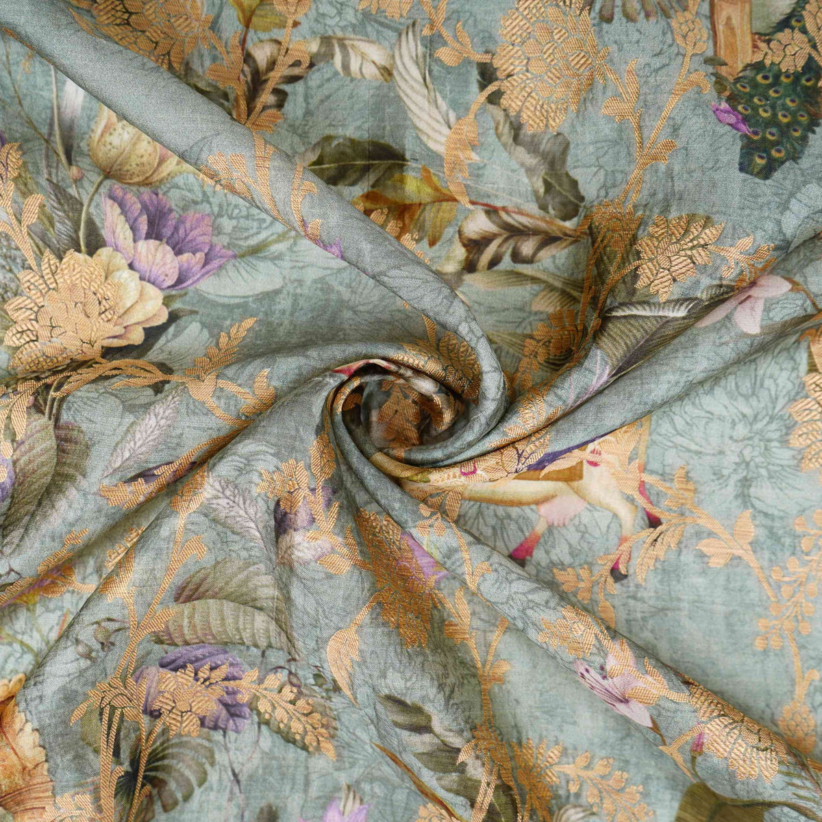 Mauve floral Jacquard stripes Raw Mango Silk Fabric CW-31591 - TradeUNO