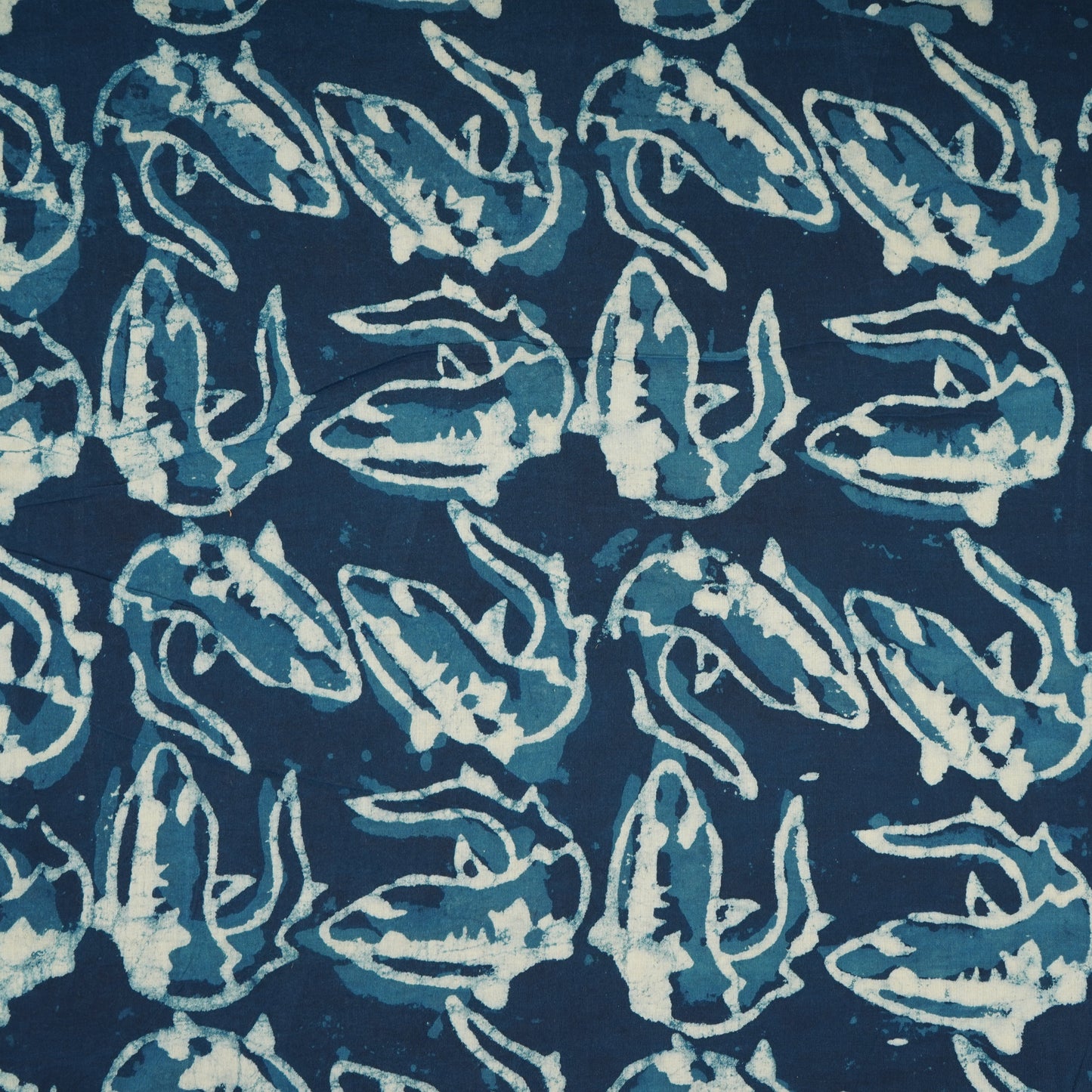 Indigo with White Floral Print Cotton Fabric CH-29772