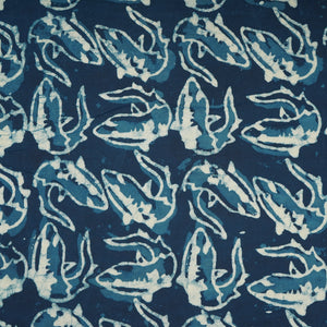Indigo with White Floral Print Cotton Fabric CH-29772 - TradeUNO