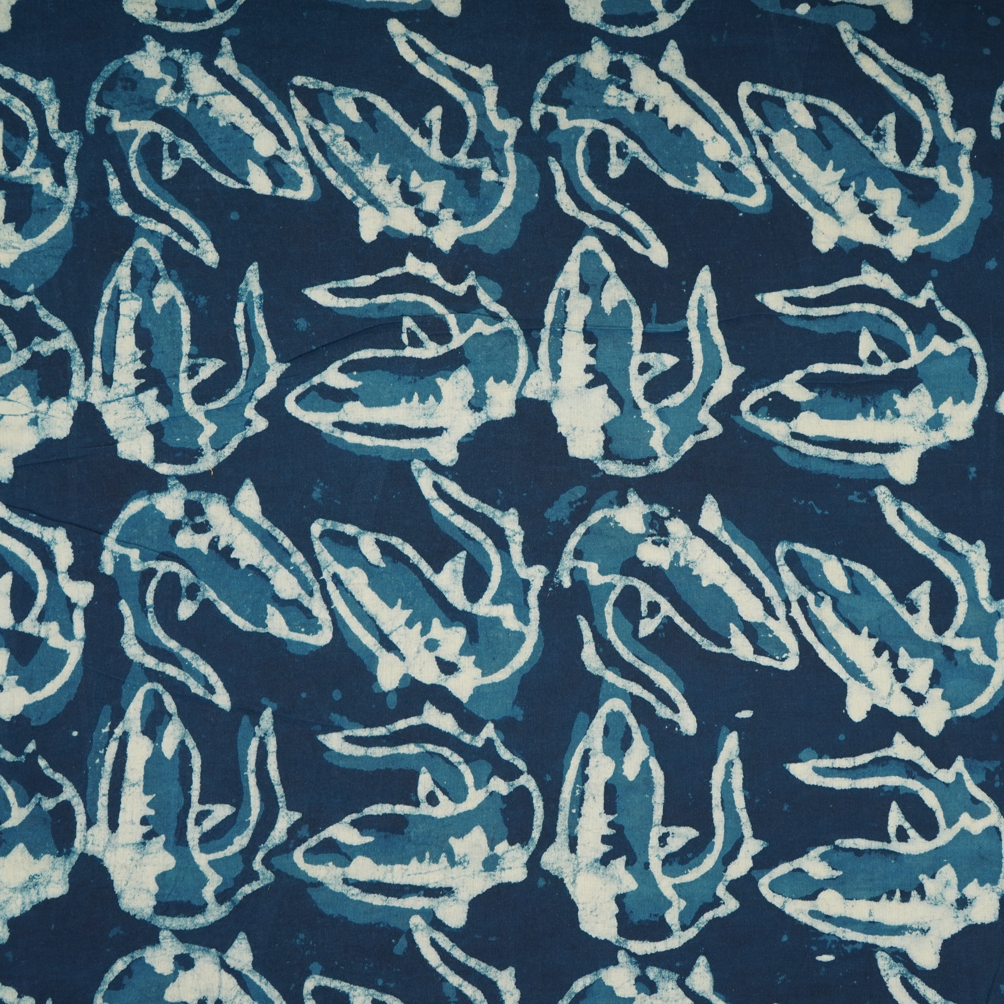 Indigo with White Floral Print Cotton Fabric CH-29772 - TradeUNO