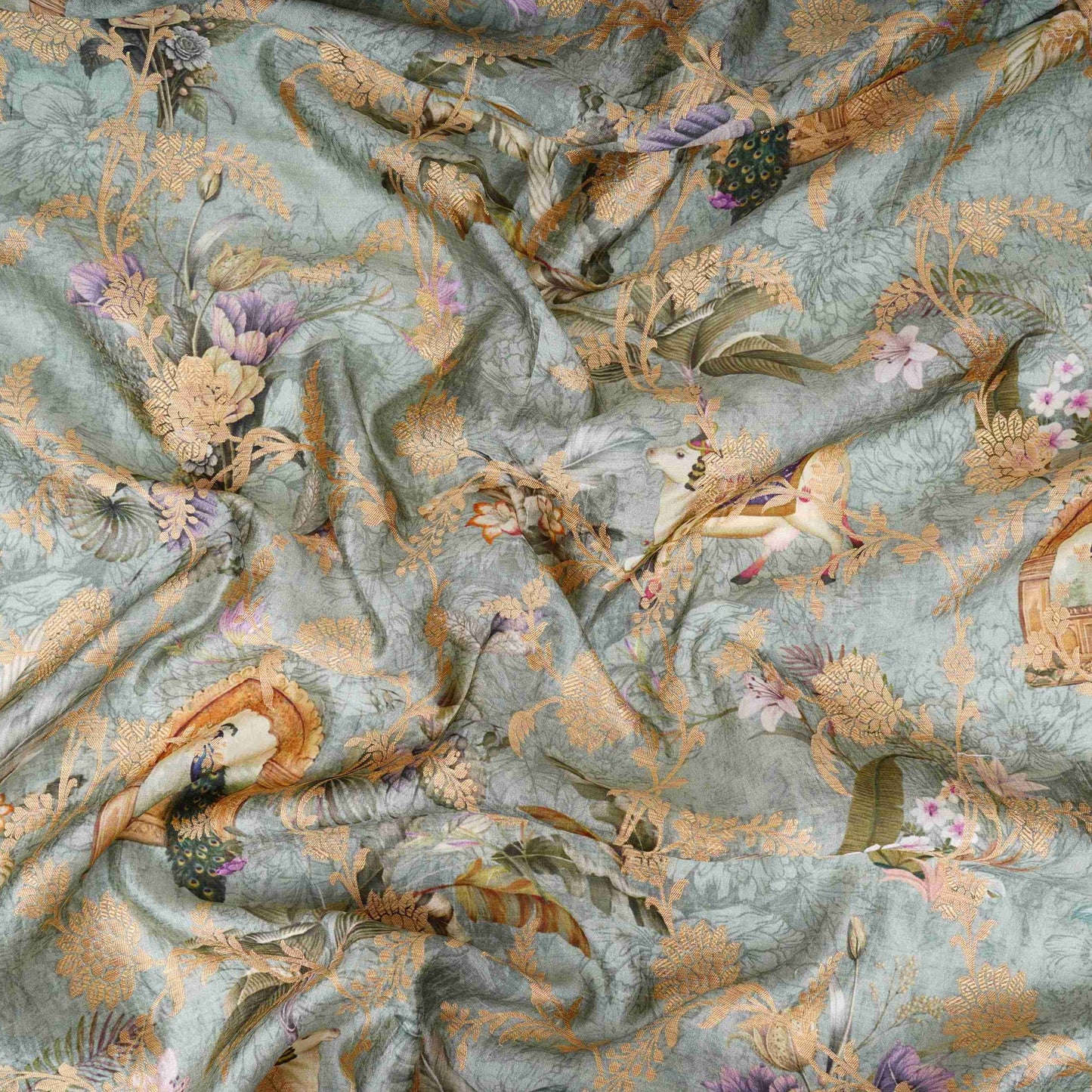 Mauve floral Jacquard stripes Raw Mango Silk Fabric CW-31591