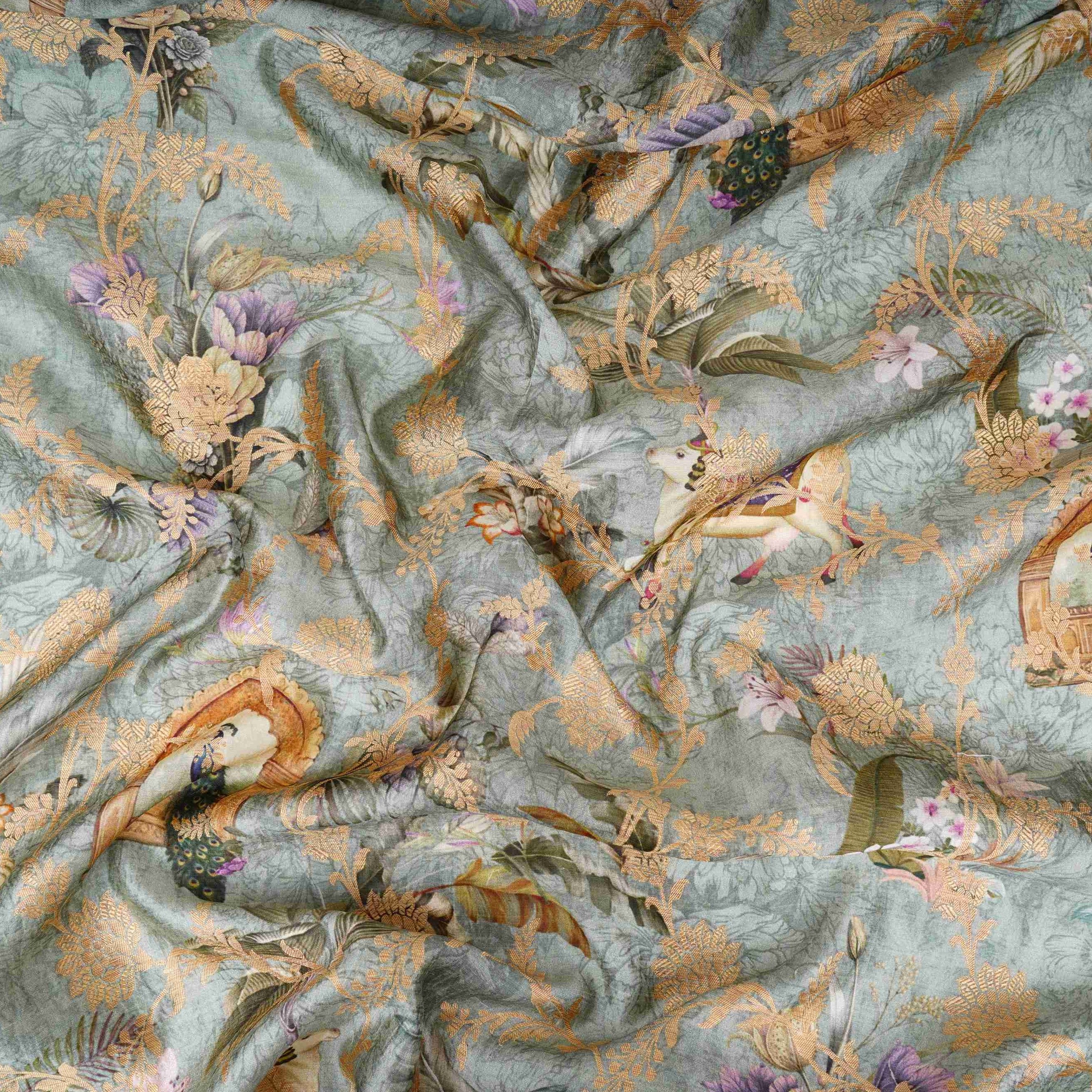 Mauve floral Jacquard stripes Raw Mango Silk Fabric CW-31591 - TradeUNO