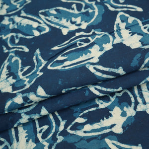 Indigo with White Floral Print Cotton Fabric CH-29772 - TradeUNO