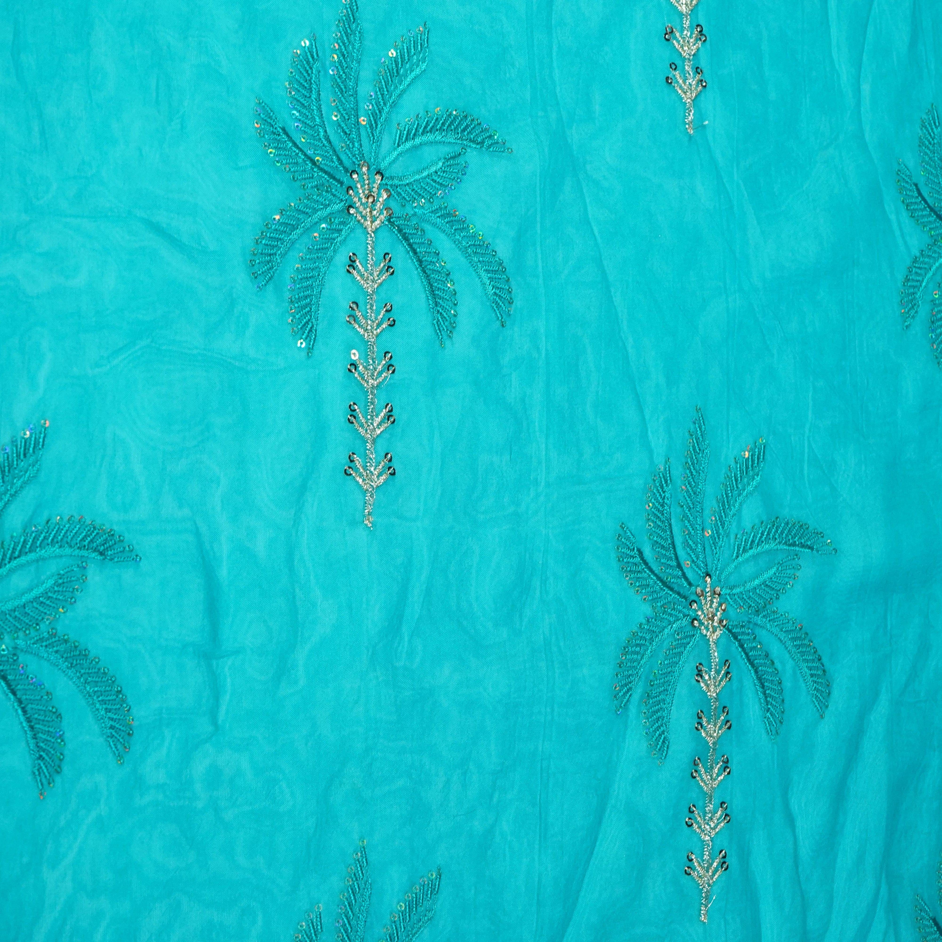 Sky Blue Thread Sequins Embroidery Organza Fabric 20852