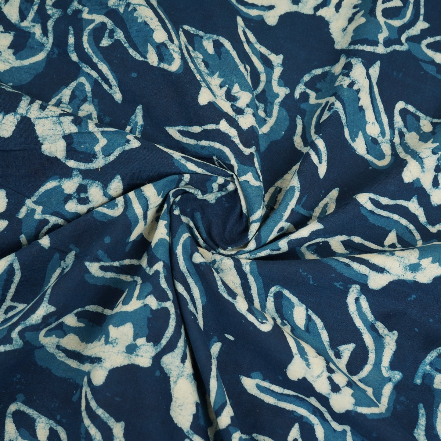 Indigo with White Floral Print Cotton Fabric CH-29772