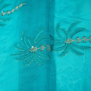 Sky Blue Thread Sequins Embroidery Organza Fabric 20852