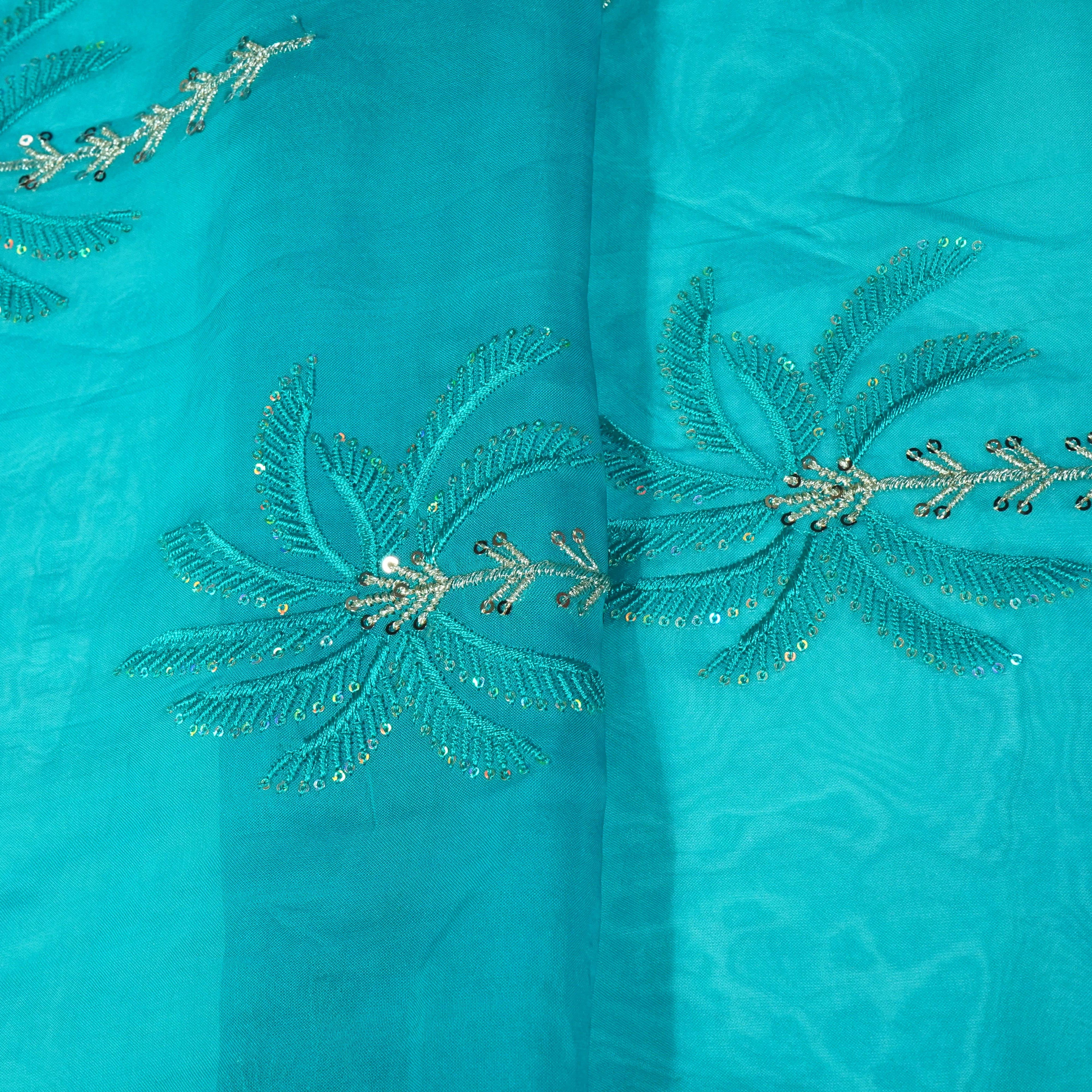 Sky Blue Thread Sequins Embroidery Organza Fabric 20852