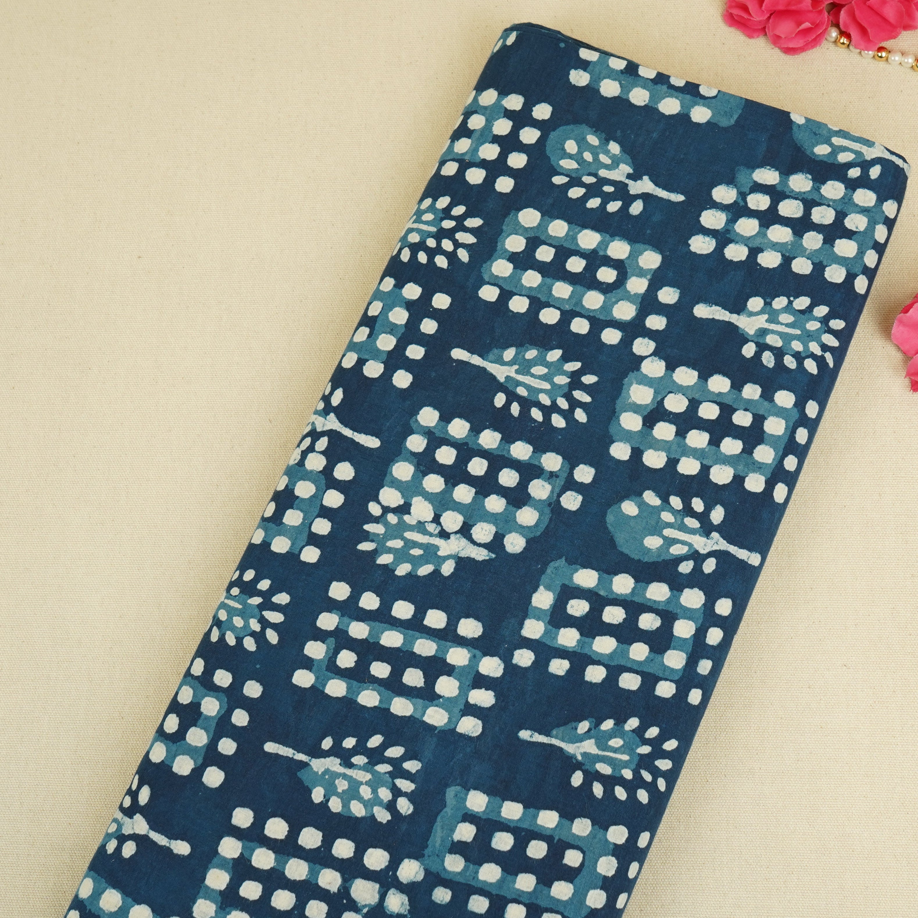 Indigo Floral Print Cotton Fabric CH-29777 - TradeUNO