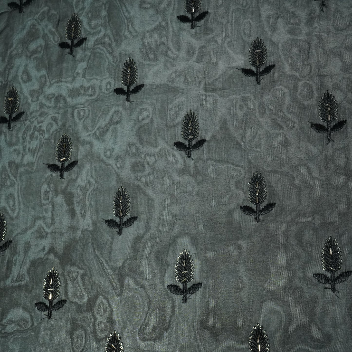 Black Cutdana Thread Embroidery Organza Fabric