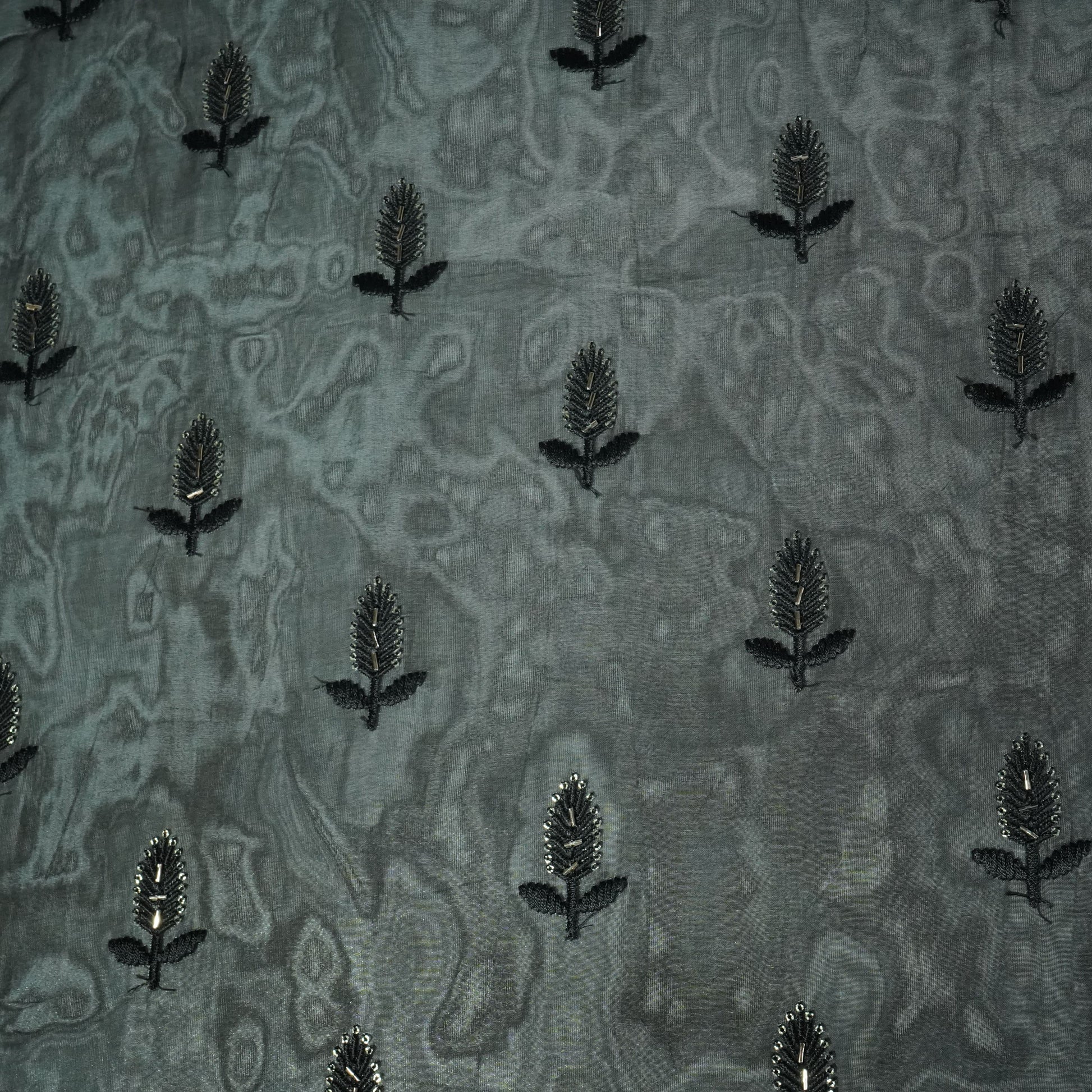 Black Cutdana Thread Embroidery Organza Fabric