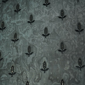 Black Cutdana Thread Embroidery Organza Fabric
