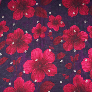 Dark Purple floral zari jacquard Pure Bemberg Crepe Fabric MTF-31809 - TradeUNO
