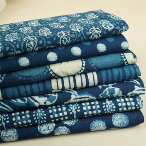Indigo with White Floral Print Cotton Fabric CH-29772 - TradeUNO