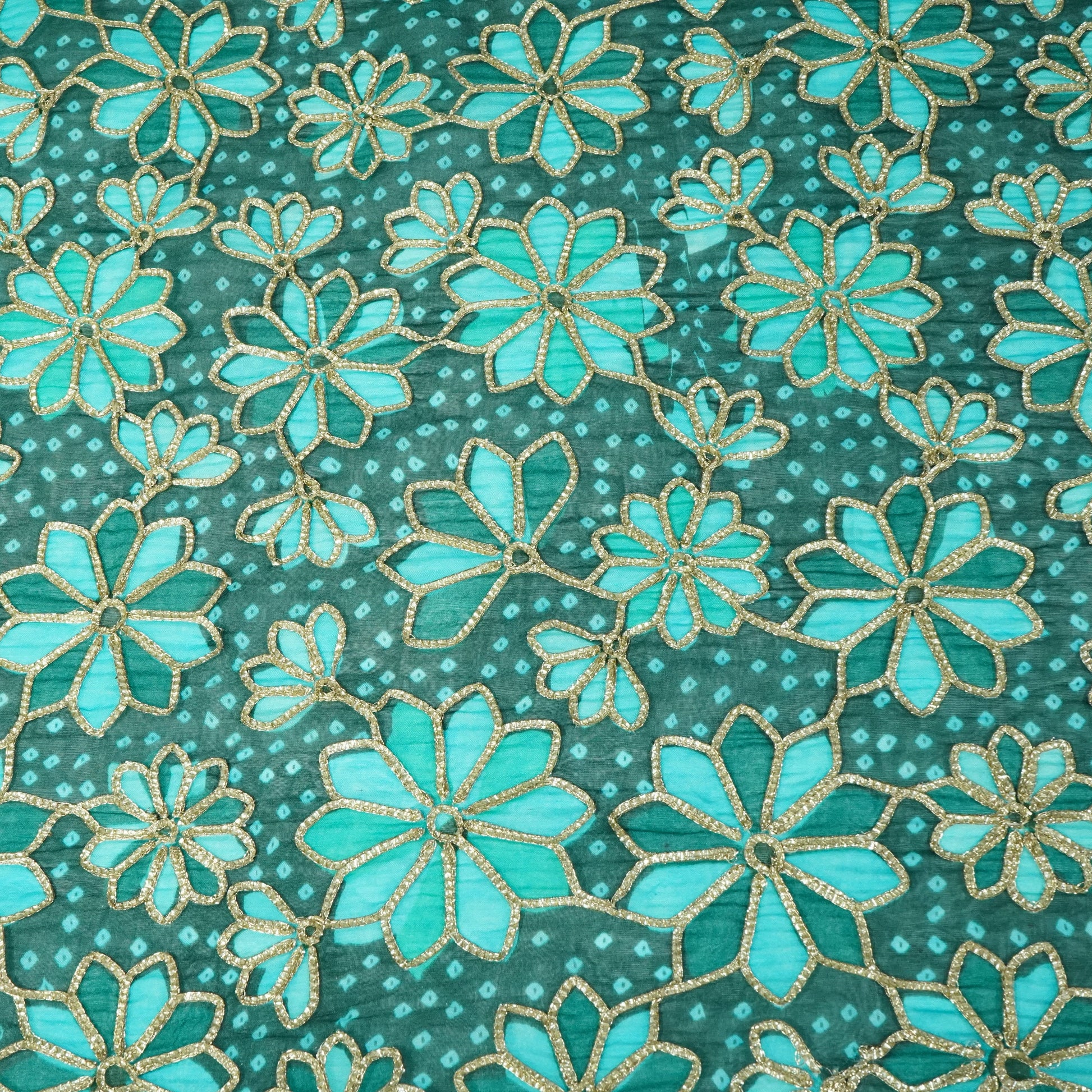 Green Black Gota Embroidery Organza Fabric