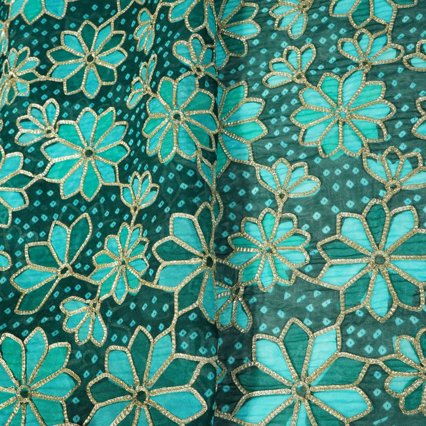 Green Black Gota Embroidery Organza Fabric