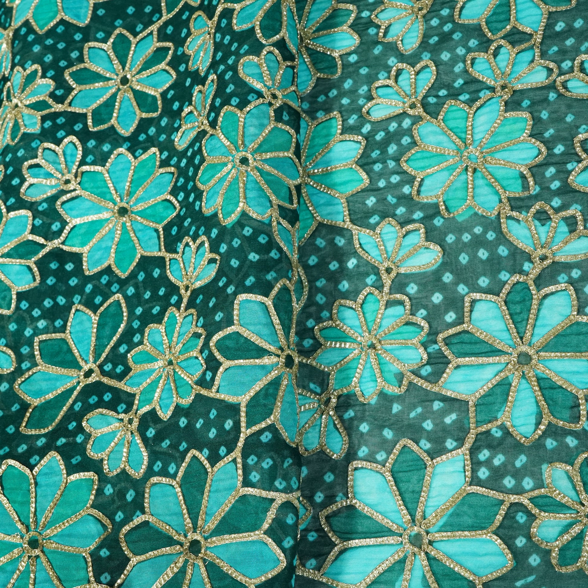 Green Black Gota Embroidery Organza Fabric