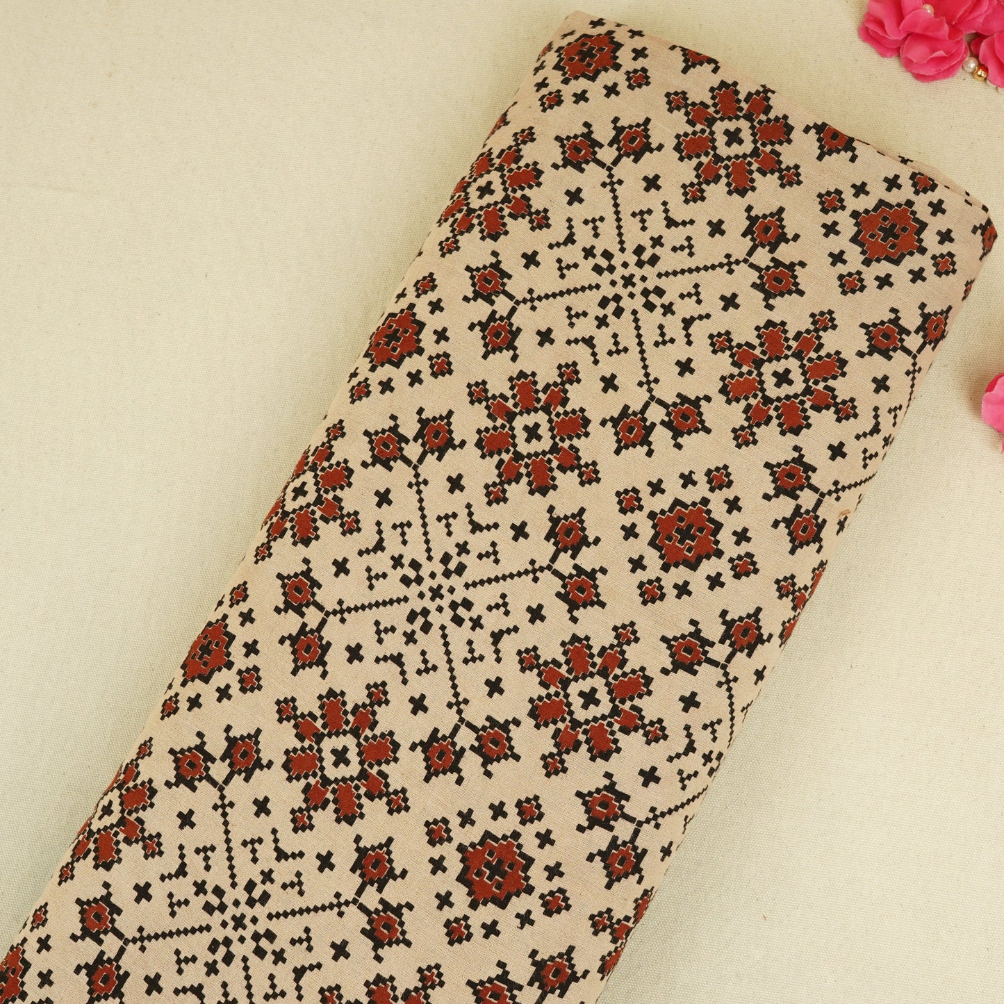 Cream Ajrakh Print Cotton Fabric CH-29788