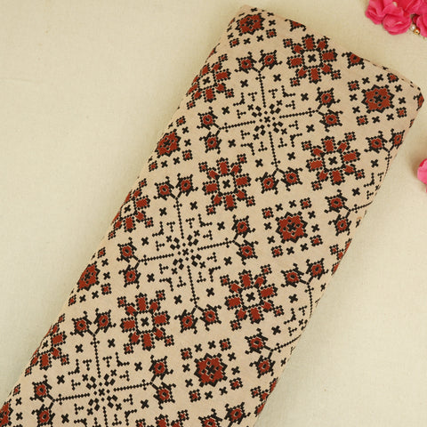 Cream Ajrakh Print Cotton Fabric CH-29788