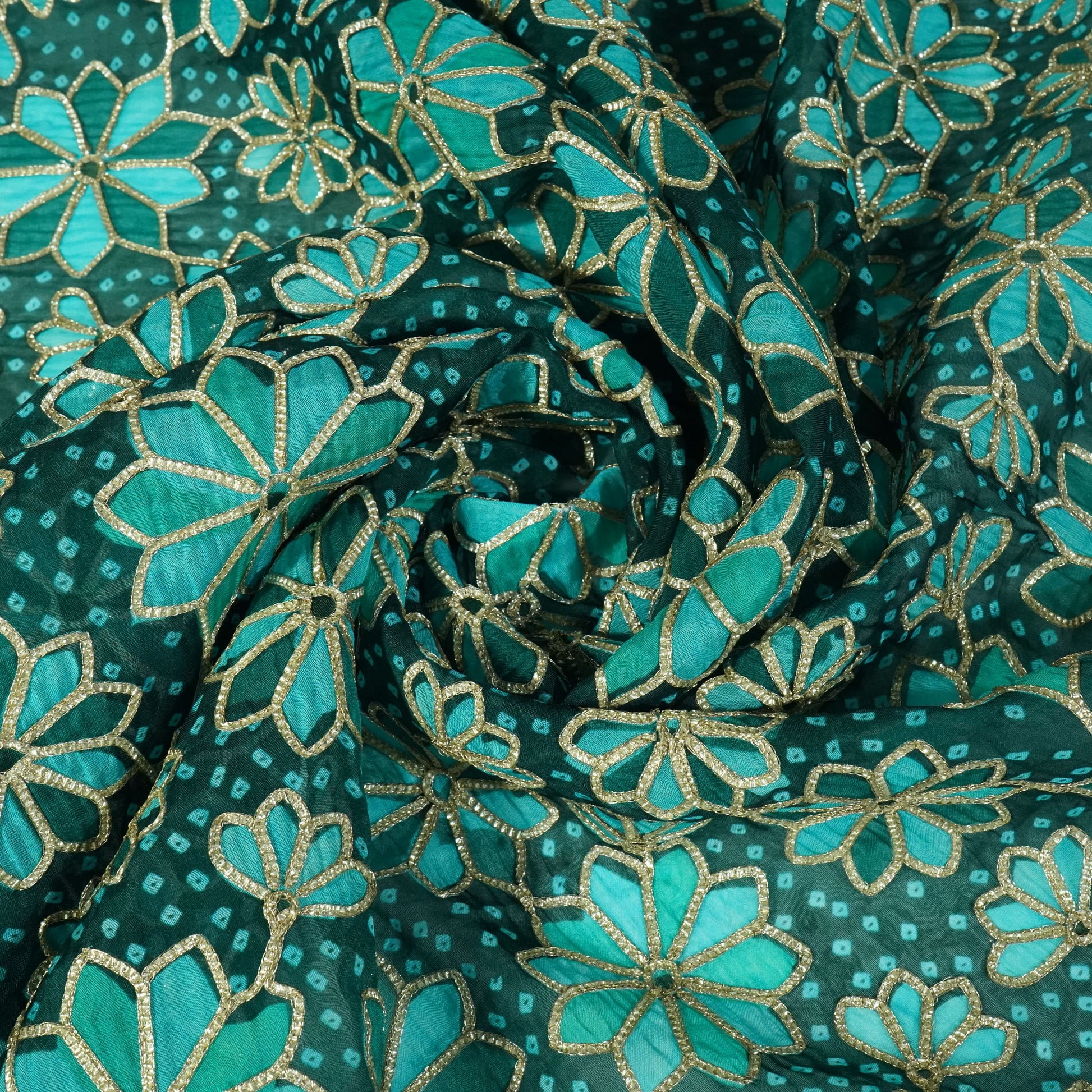 Green Black Gota Embroidery Organza Fabric