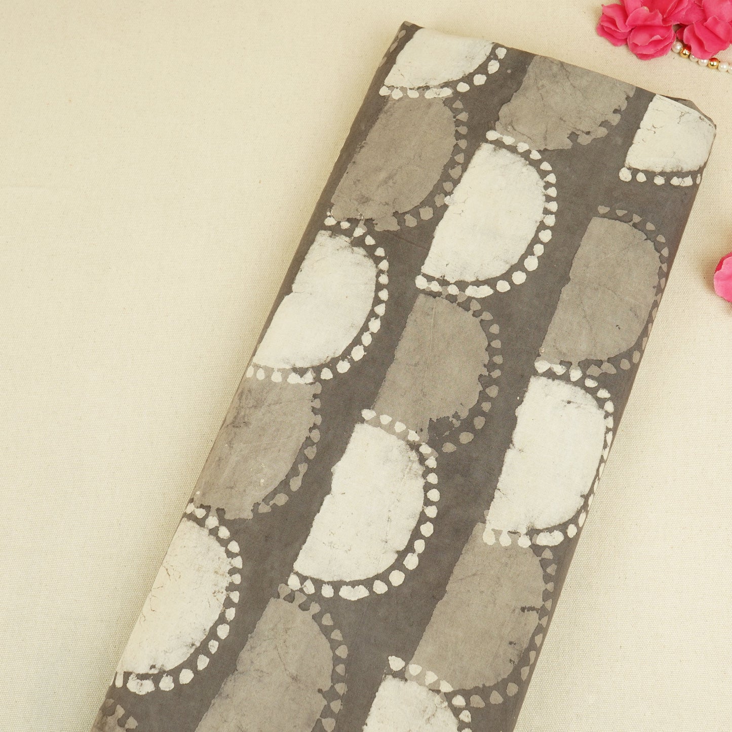 Grey with White Batik Print Cotton Fabric CH-29775