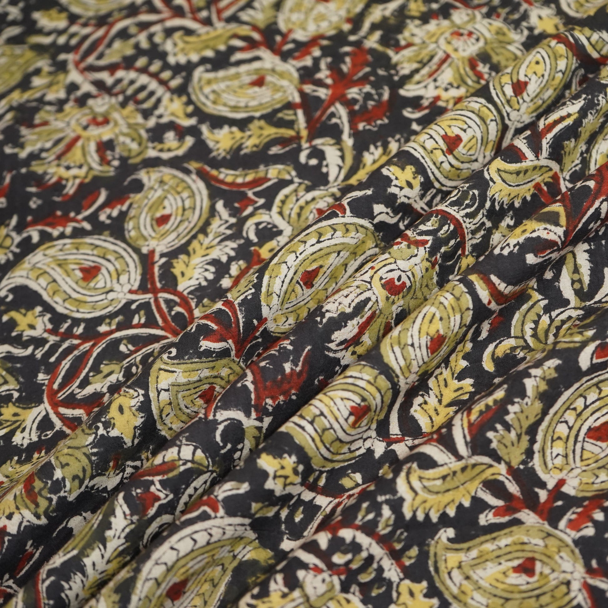 Black Kalamkari Cotton Fabric 22522