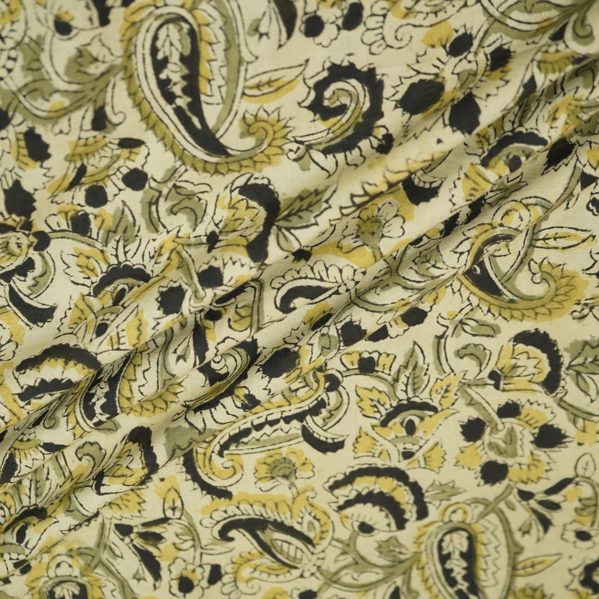 Khadi with Black Kalamkari Cotton Fabric 22528