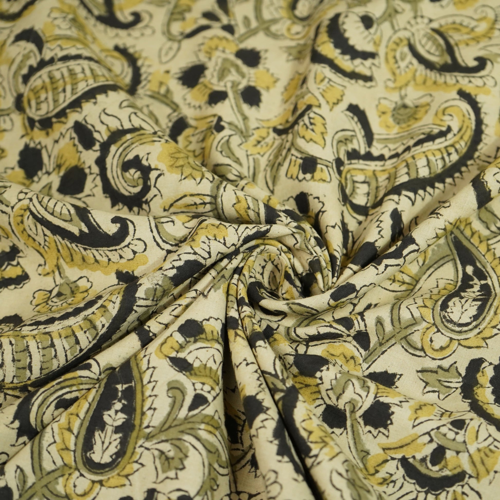 Khadi with Black Kalamkari Cotton Fabric 22528