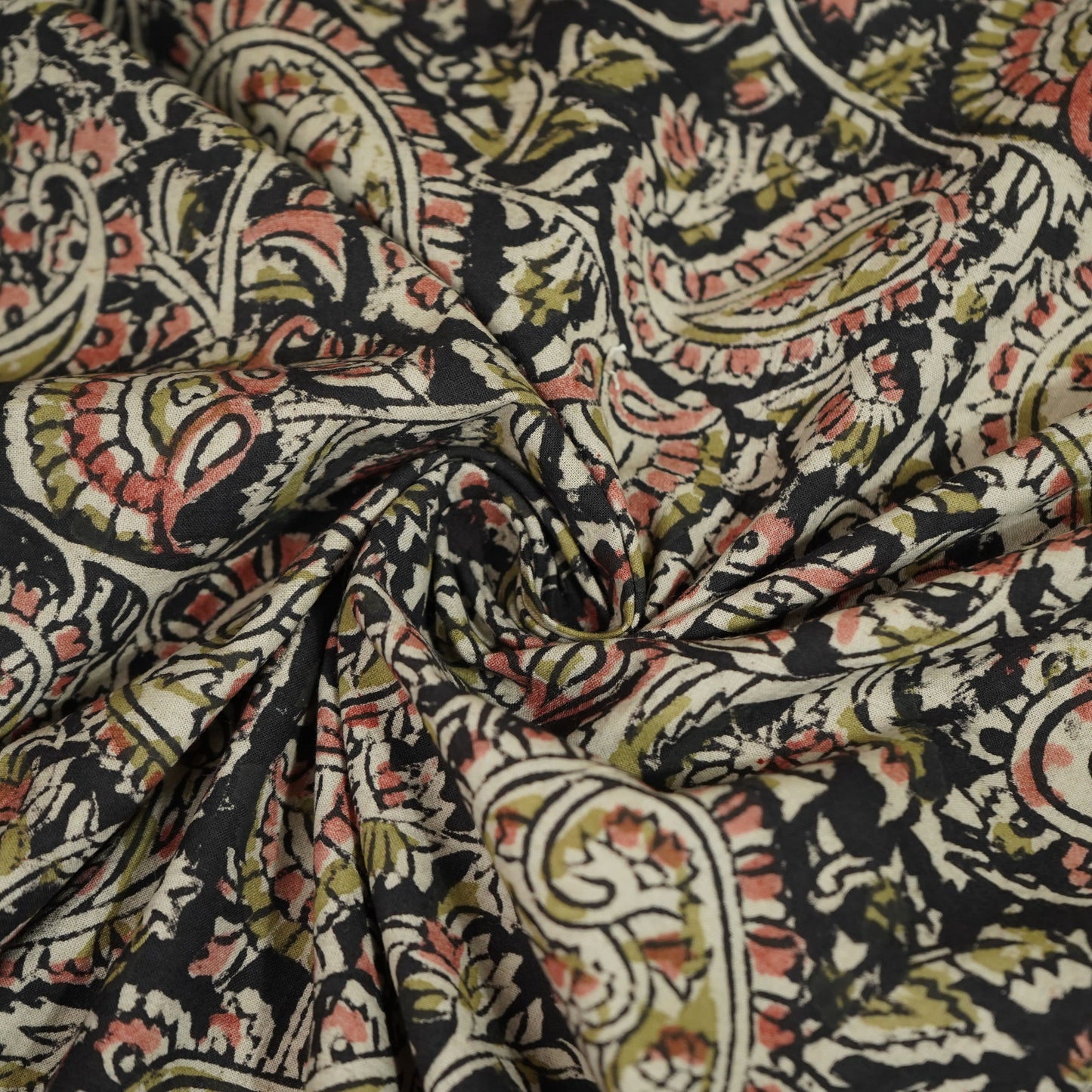 Black Kalamkari Cotton Fabric 22523