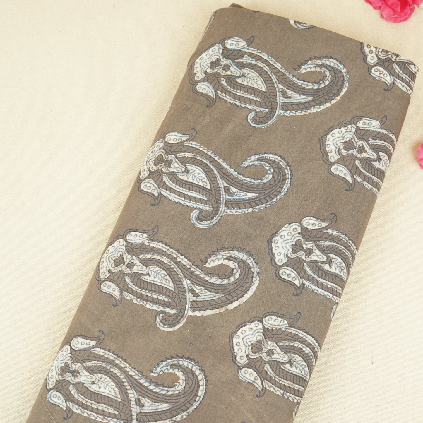 Brown Paisley Print Cotton Fabric CH-29765