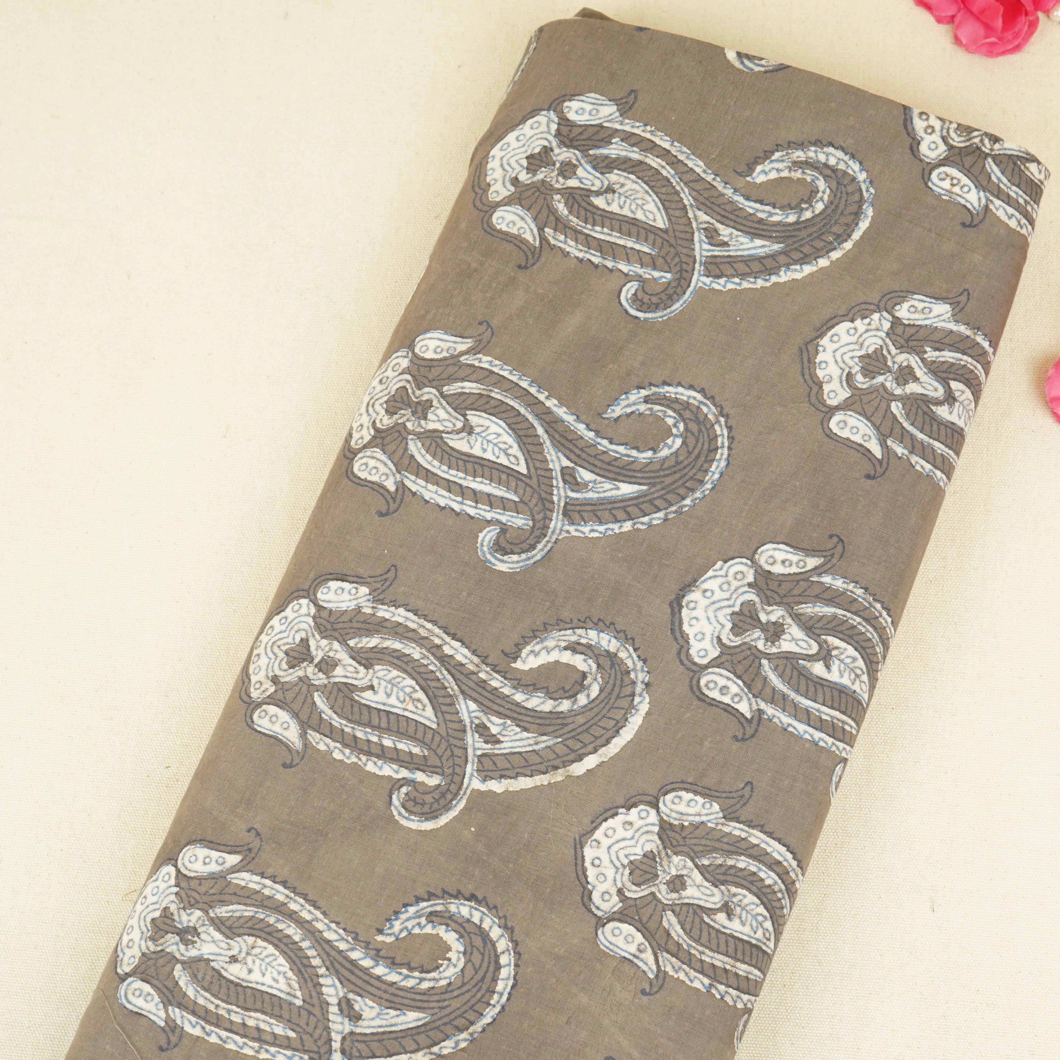 Brown Paisley Print Cotton Fabric CH-29765 - TradeUNO