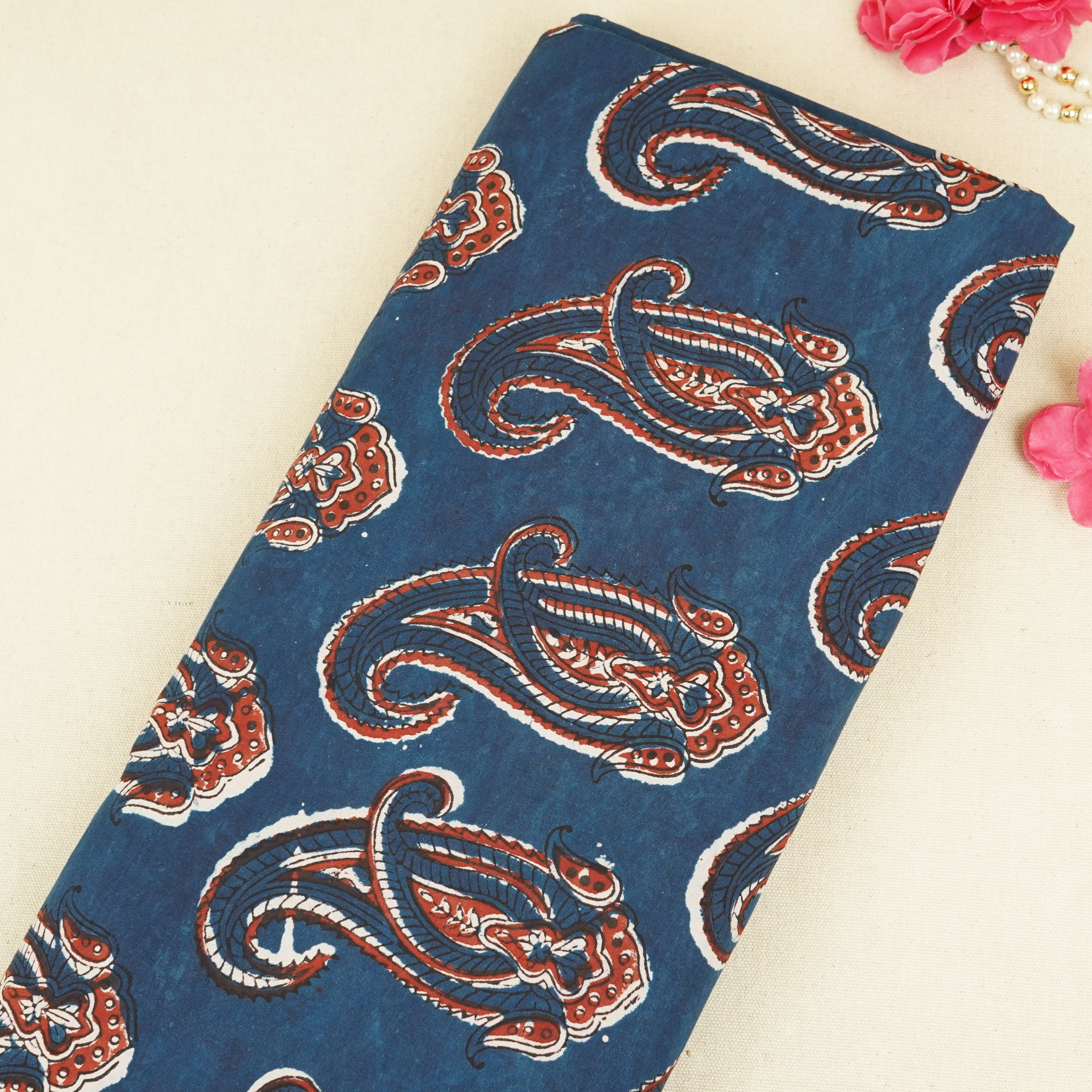 Blue Paisley Print Cotton Fabric CH-29763 - TradeUNO