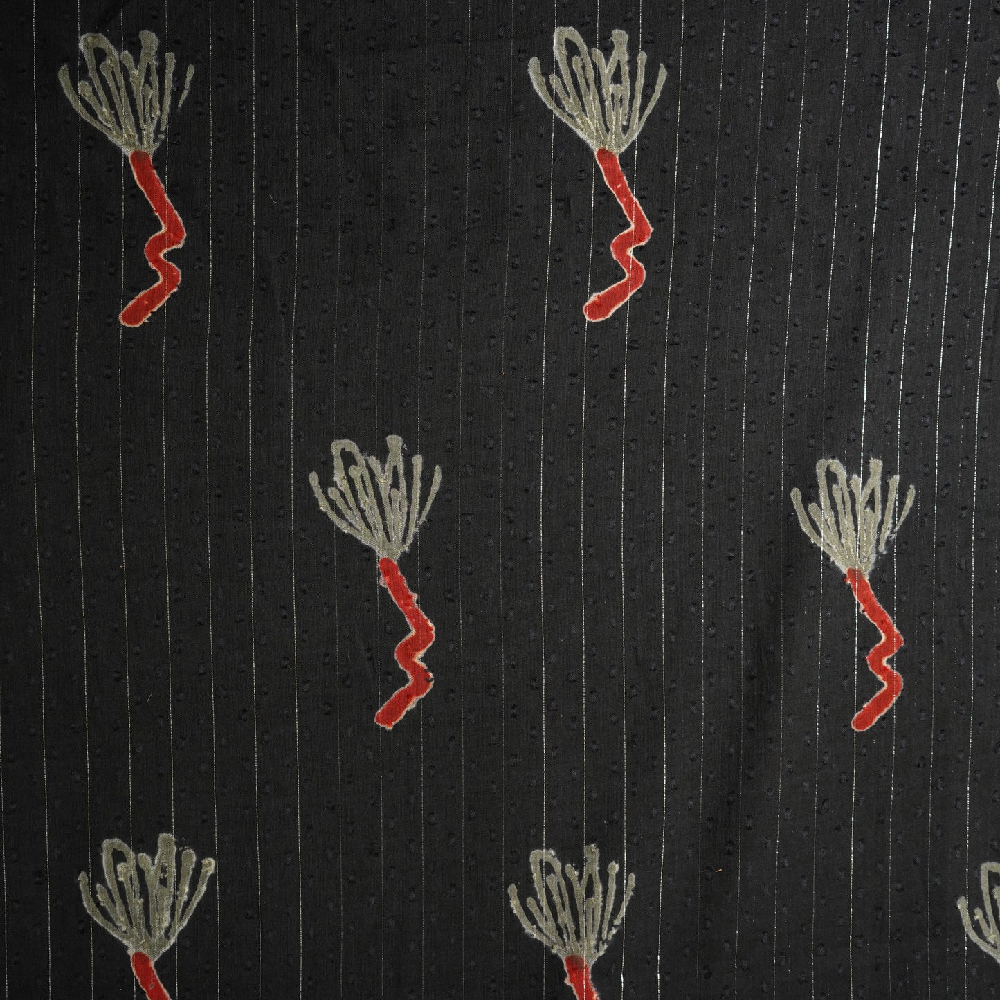 Black Silver Stripes Handblock Print Cotton Dobby Fabric CH-29758