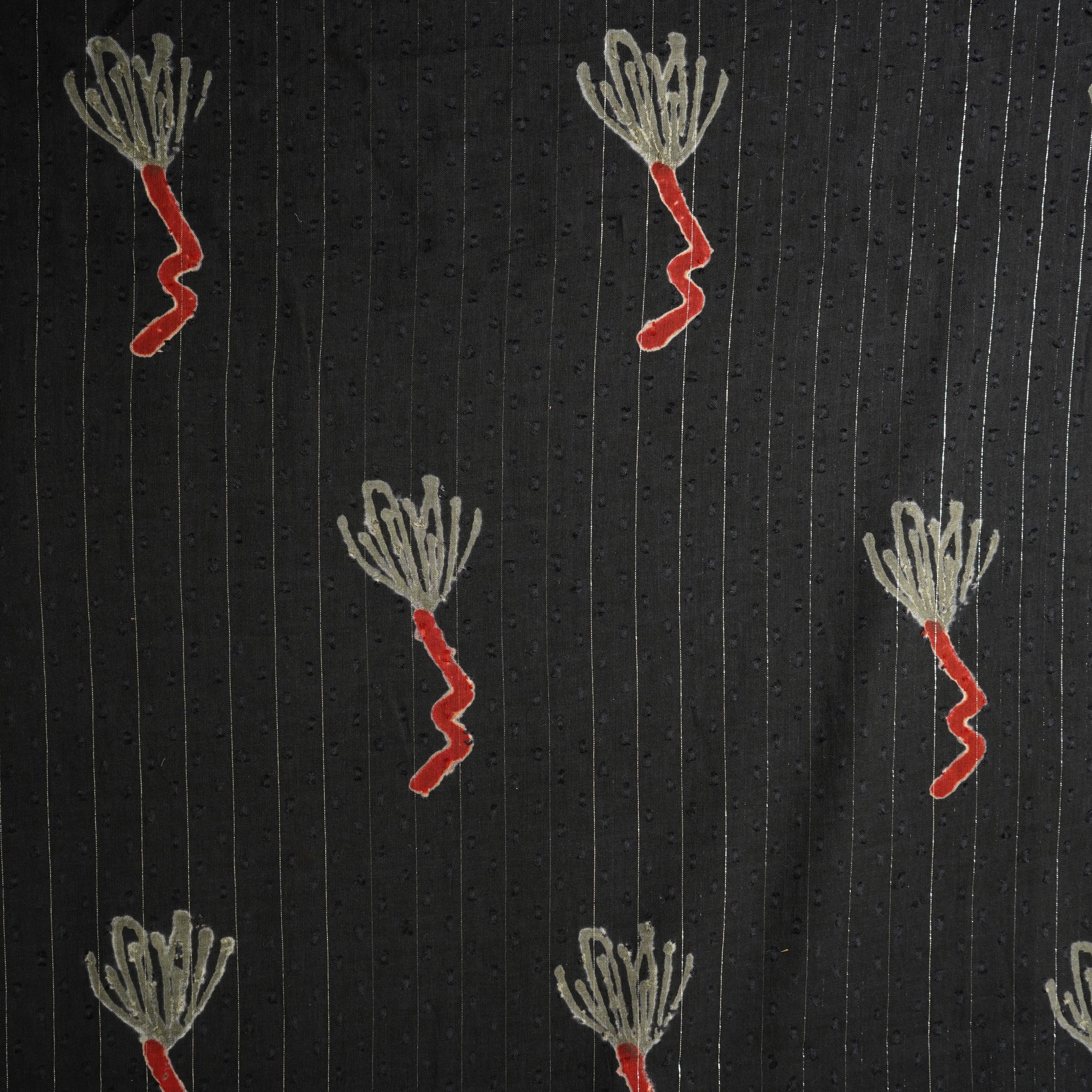 Black Silver Stripes Handblock Print Cotton Dobby Fabric CH-29758 - TradeUNO