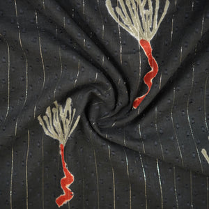 Black Silver Stripes Handblock Print Cotton Dobby Fabric CH-29758 - TradeUNO