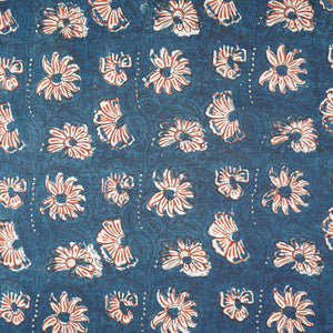 Blue & Red Floral Block Print Cotton Fabric CH-29761 - TradeUNO